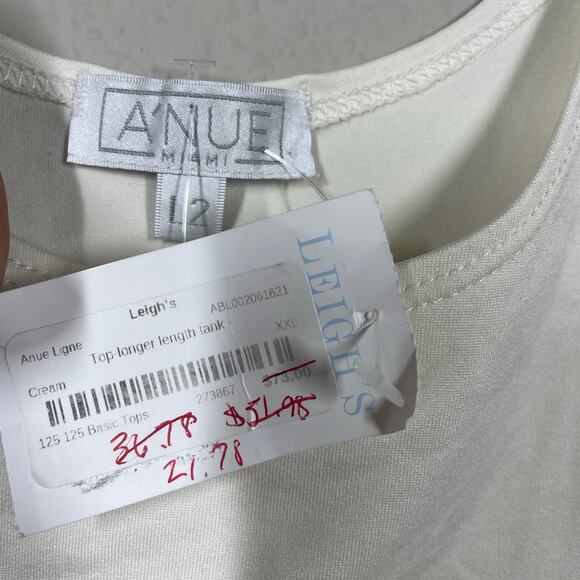 A'nue Miami Womens Size L2 Top Longer Length Tank Cream Scoop Neck Sleeveless - Picture 8 of 8